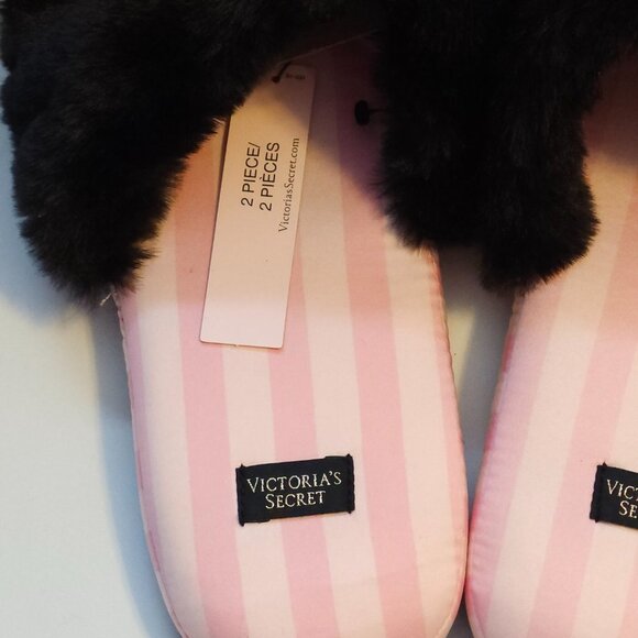 Victoria’s Secret Og Pink Pin Striped Women’s Slippers In Size Large w/Bag NEW - Picture 4 of 10
